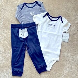 Carters 3 piece set: onsie snap crotch tops (short & long sleeves) w/pan…